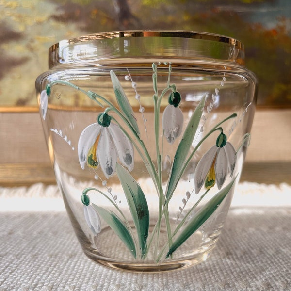 Vintage Mini Vase with Handpainted Snowdrop flowers аnd Gilt Edge