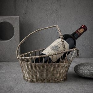 Wine Serving Basket Silver Plated Wire Wine Holder Mid Century Barware French Style Bottle Cradle Table Decor