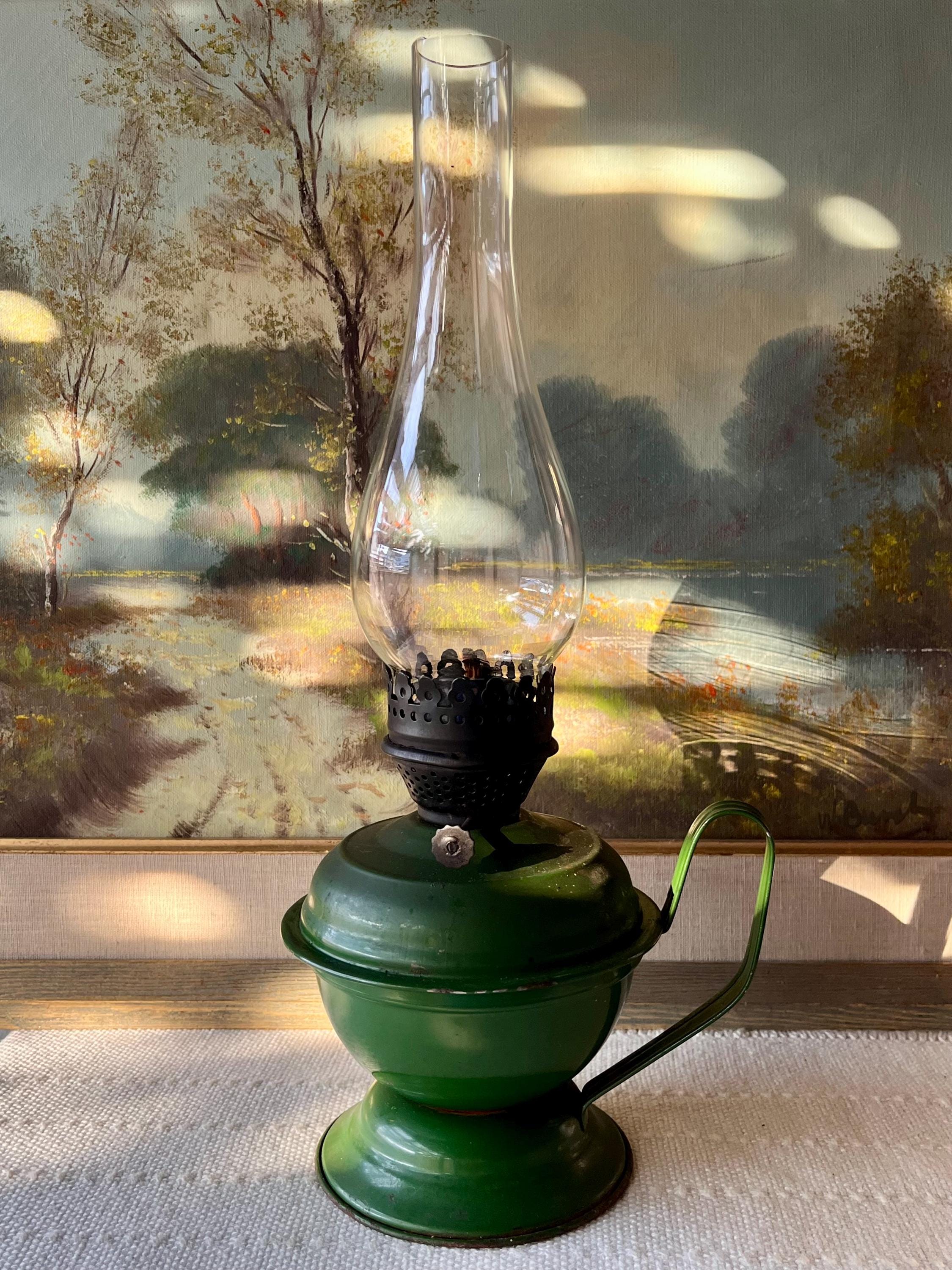 Vintage Soviet Kerosene Lamp – Green Enamel Oil Lantern With Glass