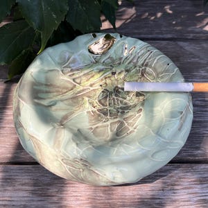 Handmade Ocean-Inspired Ceramic Ashtray with Textured Glaze