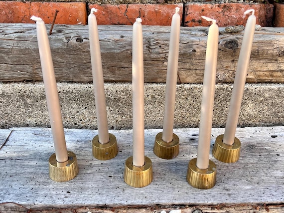 Vintage Brass Candle Holders - Set of 6 Minimalist Patina Decor
