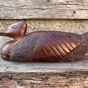 Hand-Carved Wooden Duck Figurine | Wood Decoy Sculpture | Rustic Cabin Decor | Vintage Animal Carving | Folk Art Home Accent