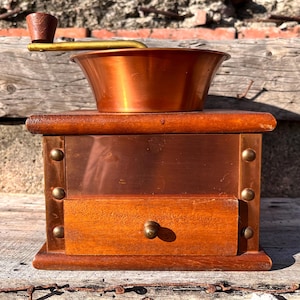 Vintage Wood & Brass Manual Coffee Grinder | Sweden Coffee Mill with Drawer