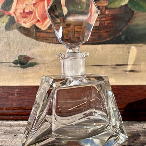 Bohemian Art Deco Cut Glass Perfume Bottle Czech Crystal Flacon