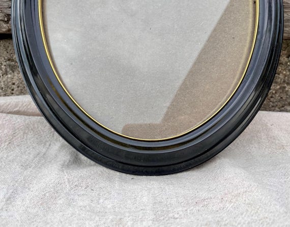 Large Vintage Oval Bakelite Frame with Glass and Brass Ring – Black Photo Frame