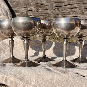 Set of 5 Vintage Silver Plated Small Goblets, 80-100ml, Made in Greece