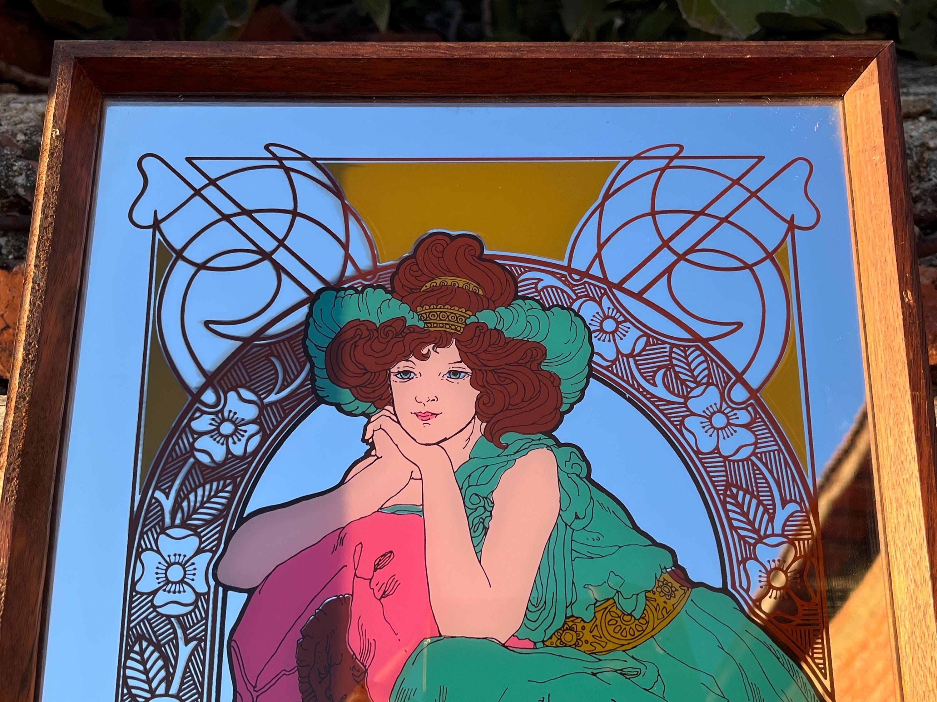 希少なヴィンテージ アール ヌーボー スタイルのミラー、女性の