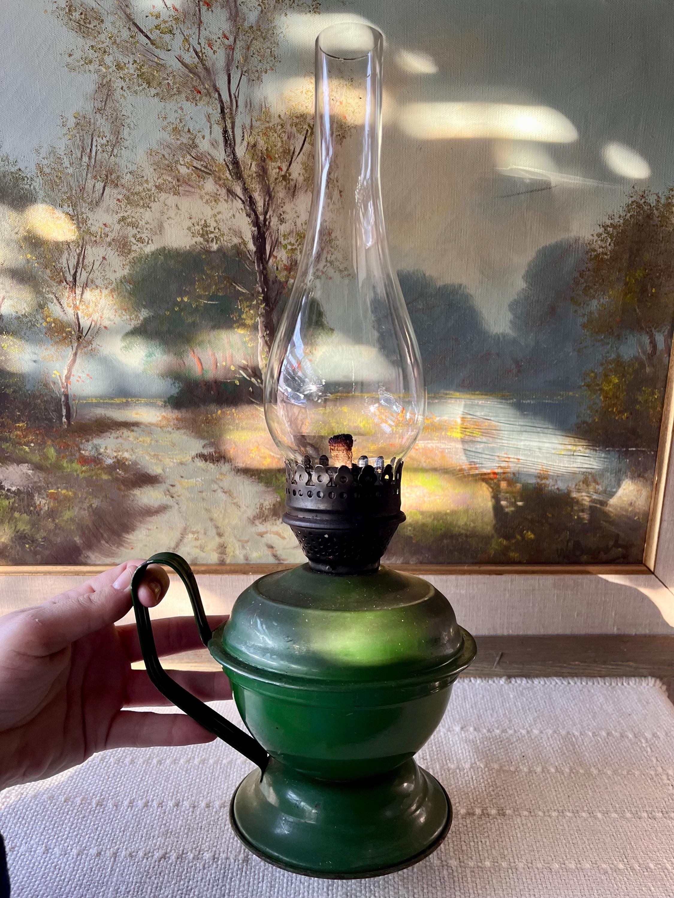 Vintage Soviet Kerosene Lamp – Green Enamel Oil Lantern With Glass