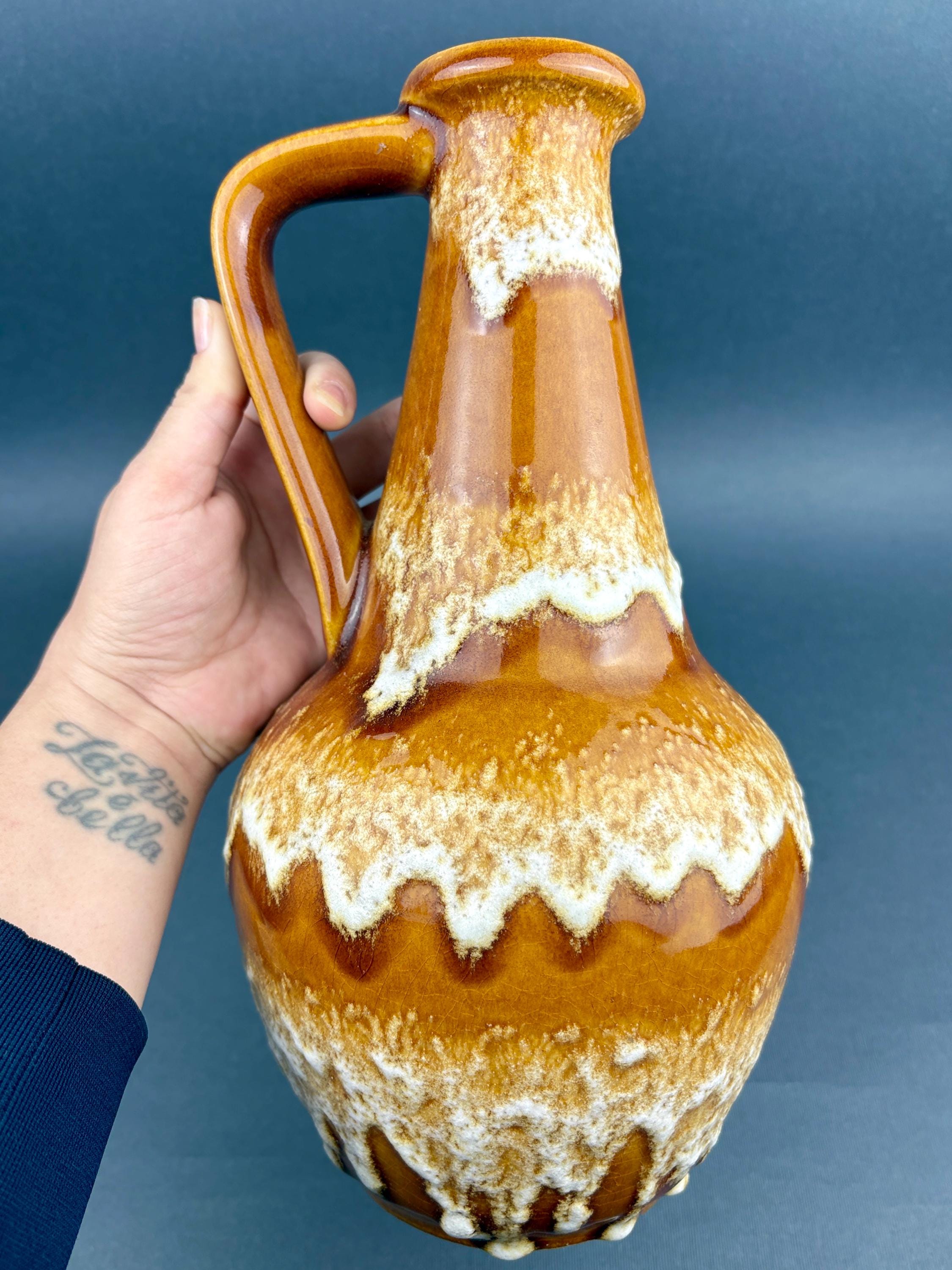 Vintage Bay West German Pottery Jug Vase 67-30 Fat Lava Drip Glaze