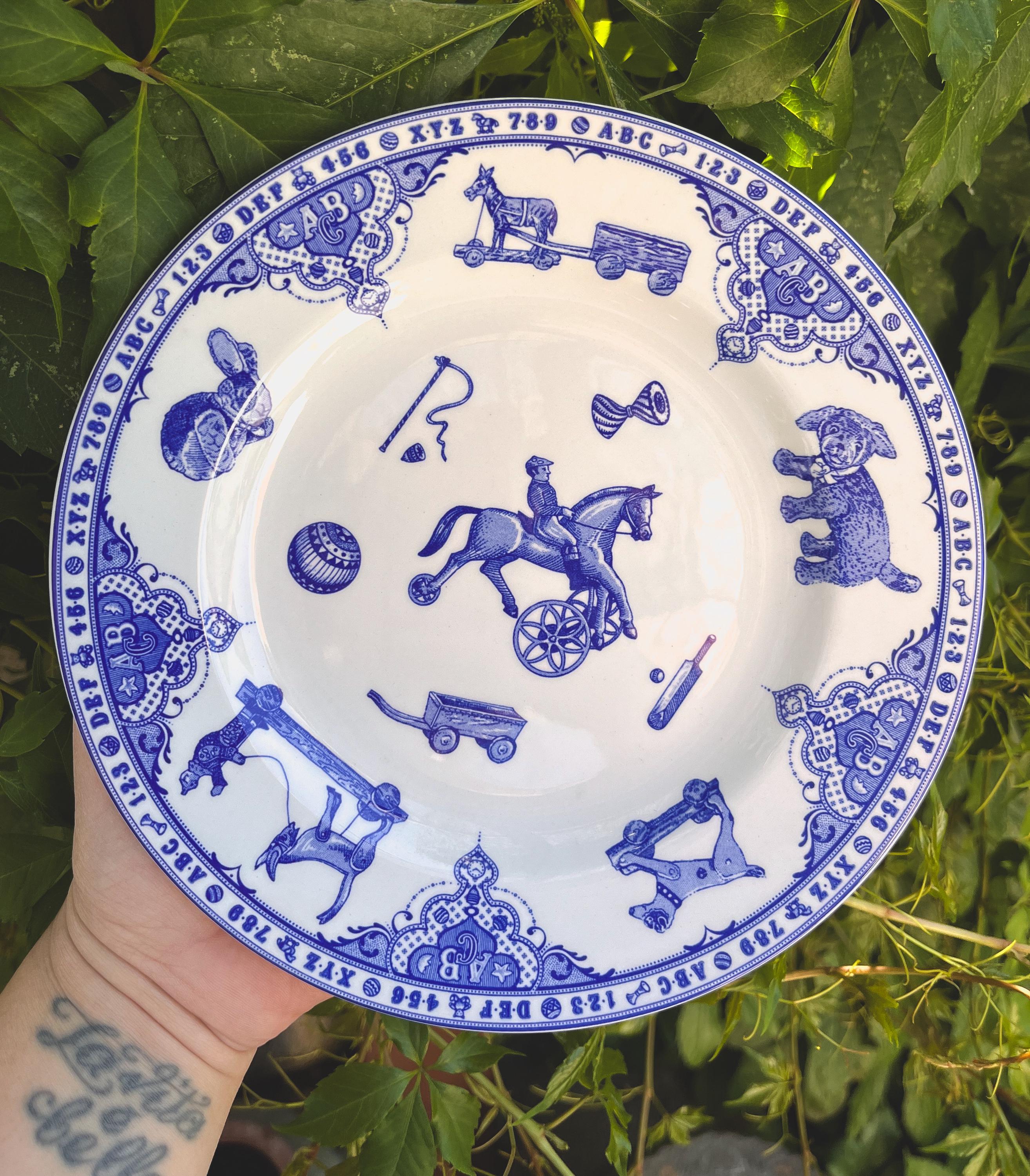 Spode Edwardian Childhood Plate Blue Transferware Porcelain ABC
