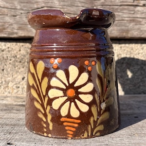 Vintage Glazed Terracotta Pitcher – Daisy Decor, Made in Alsace, France