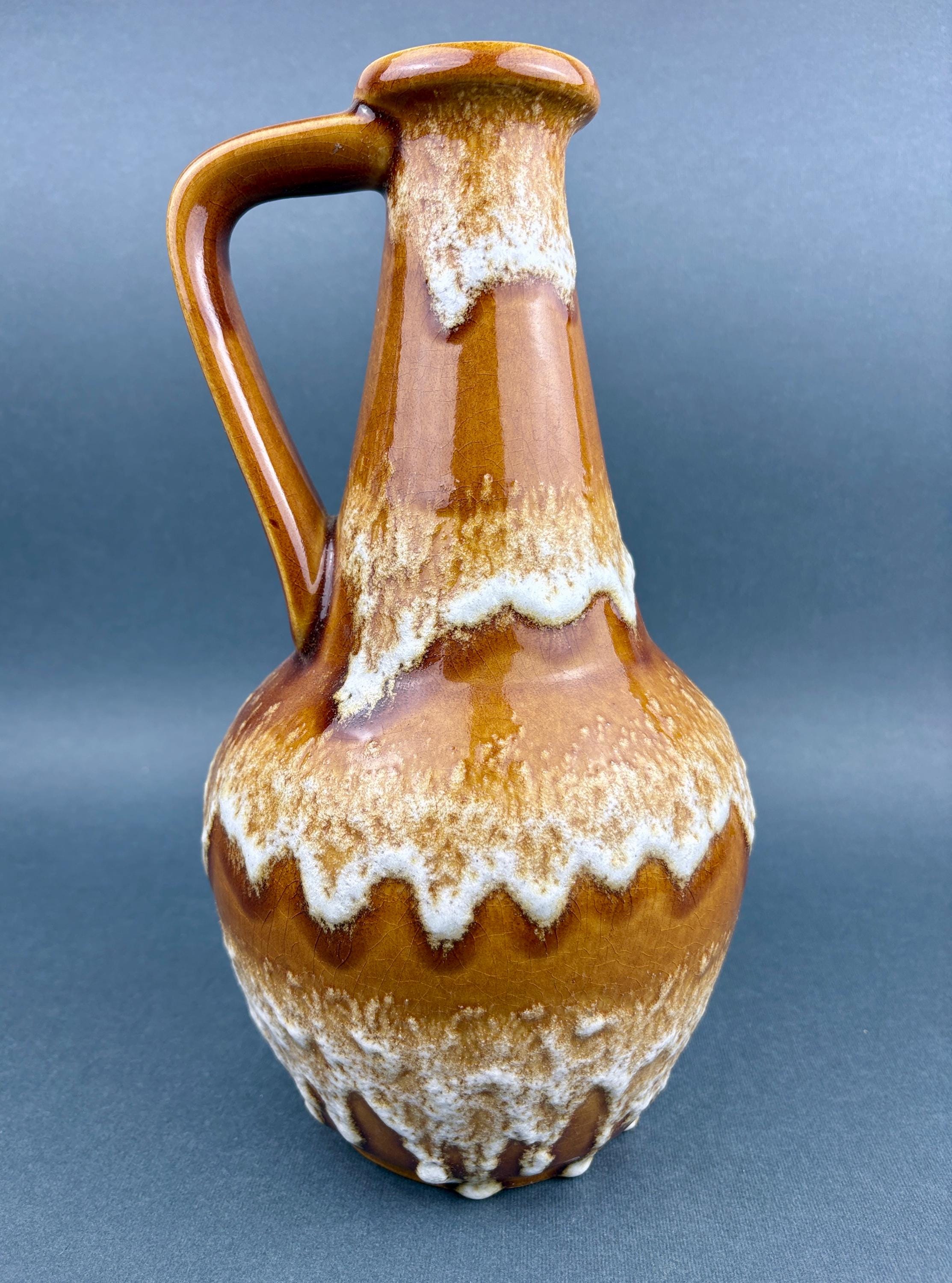 Vintage Bay West German Pottery Jug Vase 67-30 Fat Lava Drip Glaze