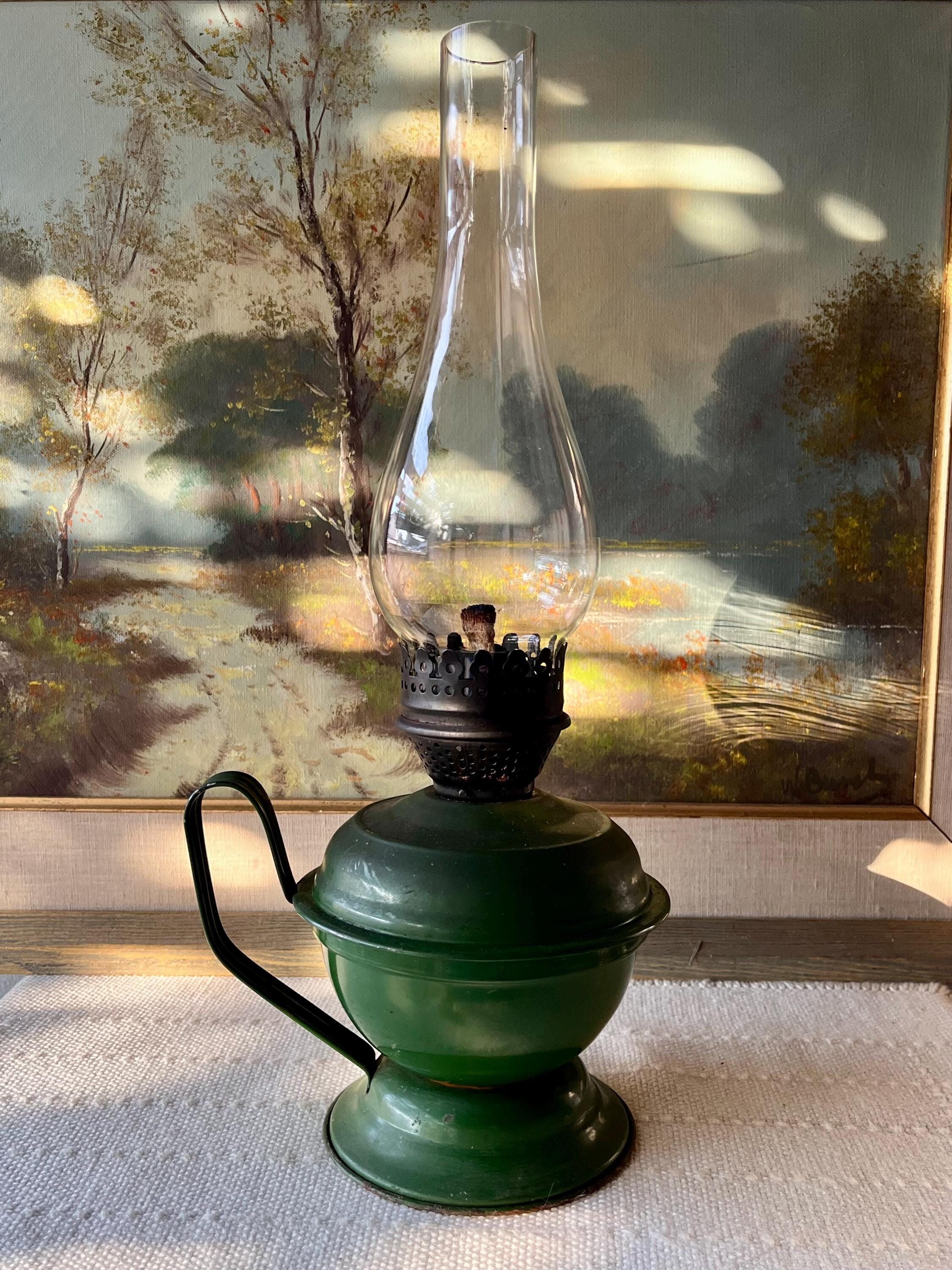 Vintage Soviet Kerosene Lamp – Green Enamel Oil Lantern With Glass