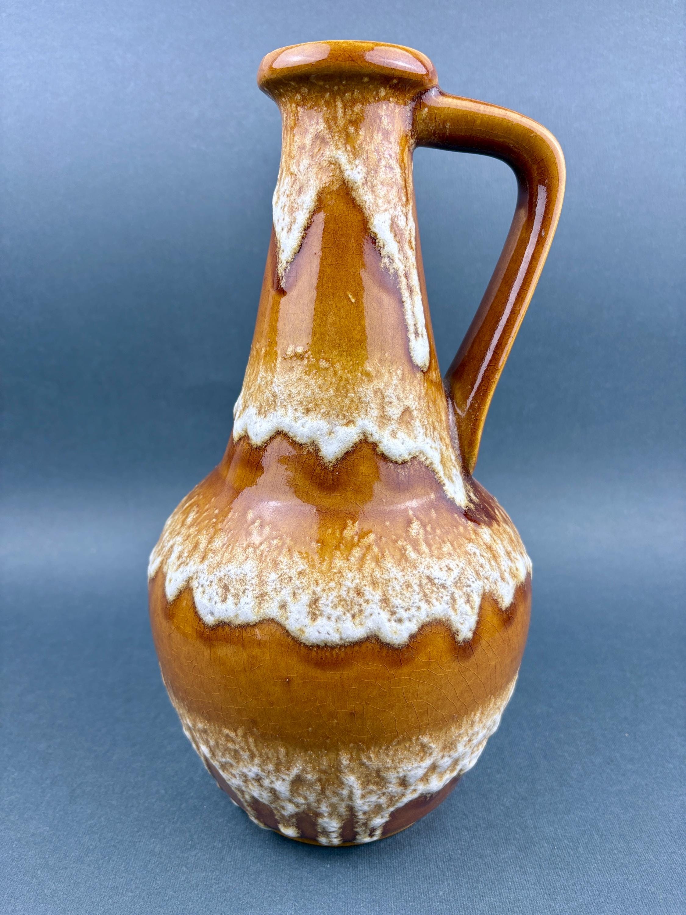Vintage Bay West German Pottery Jug Vase 67-30 Fat Lava Drip Glaze