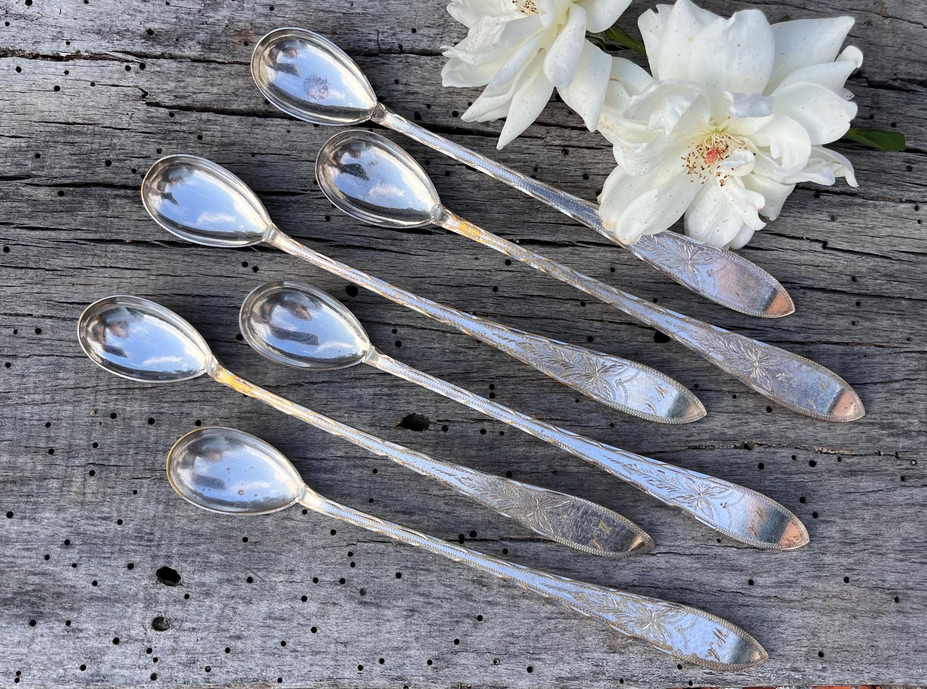 Rare 6 Long V.T.A Danish Cocktail Spoons, Silver-plated With