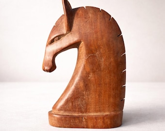 ヴィンテージ風木彫りの馬の頭の彫刻：チェスの装飾 - Etsy 日本