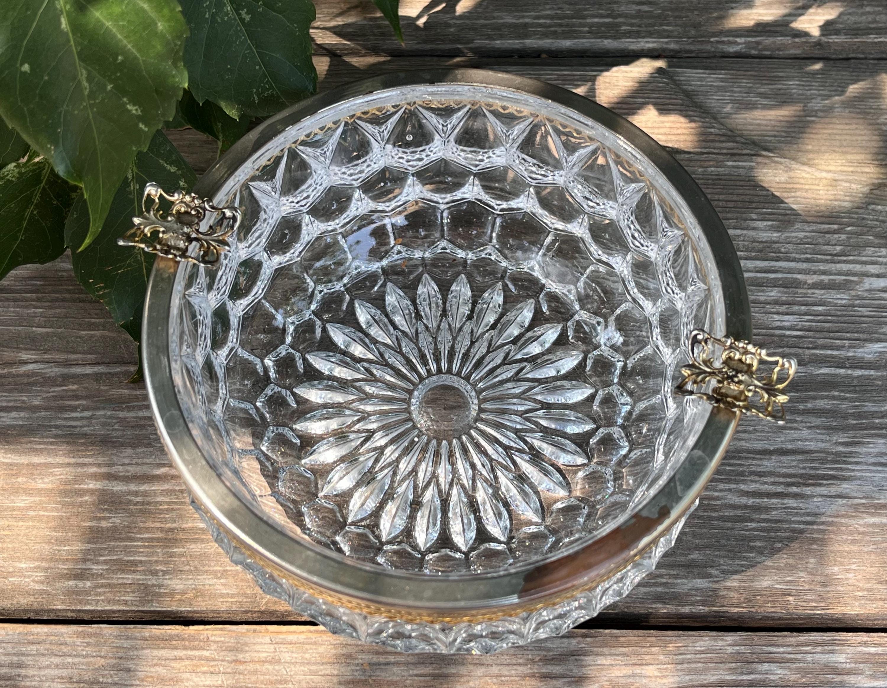 Vintage Cut Crystal Glass Ashtray With Silver Plate Rim – Elegant