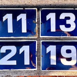 Vintage Blue Enamel Number Sign: European House Address Plaque