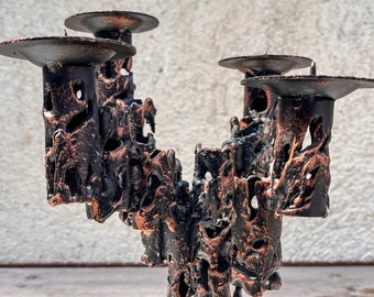 Unique Brutalist Iron Candleholder from the 1960s Industrial Era