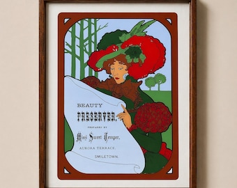 Art Nouveau Wall Art: Beauty Preserver, Mucha Style Framed Mirror