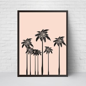 Palm Trees Wall Art Print, Beach House Decor, Printable Instant download, Tropical Grey Peach Modernism Printable art poster, Large print