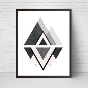 Geometric Mountain Wall Art Print, Printable Art, Mid Century Modern Geometric Art, Wall Decor, Abstract Art Print, Scandinavian Poster