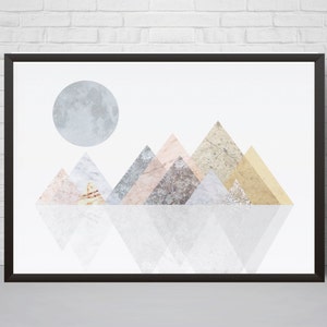 Geometric Mountain Wall Art Print, Printable Art, Mid Century Modern Geometric Art, Wall Decor, Abstract Art Print, Scandinavian Art
