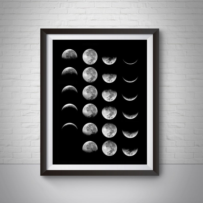 Moon Phases Print Black and White Moon Wall Art Printable Etsy