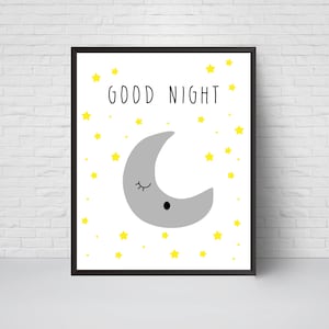Good Night Moon Nursery Print, Kids Wall Art, Modern Children Room Decor, Large Print, Minimalist Poster, Printable art, Stars and Moon