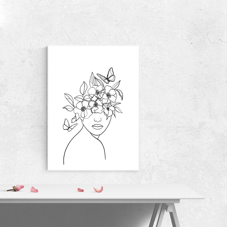 Frauen Gesicht Poster Kopf der Blumen Line Art Print Blumen - Etsy.de