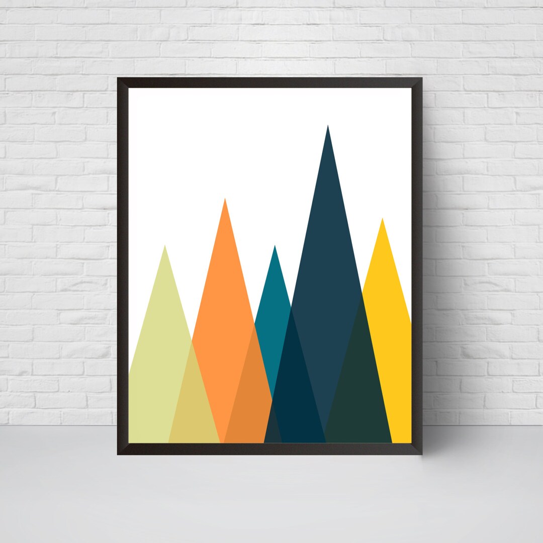 Geometric Mountain Wall Art Print, Printable Art, Mid Century, Modern Geometric Triangles Wall