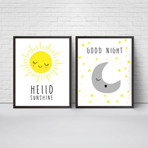 Moon Sun Nursery Wall Art Print, Kids Wall Art, Hello sunshine, Good night, Modern Children Room Decor, Minimalist Poster, Printable art