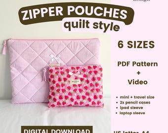 Quilted Zipper Pouch PDF (6 sizes) Sewing Pattern + Video