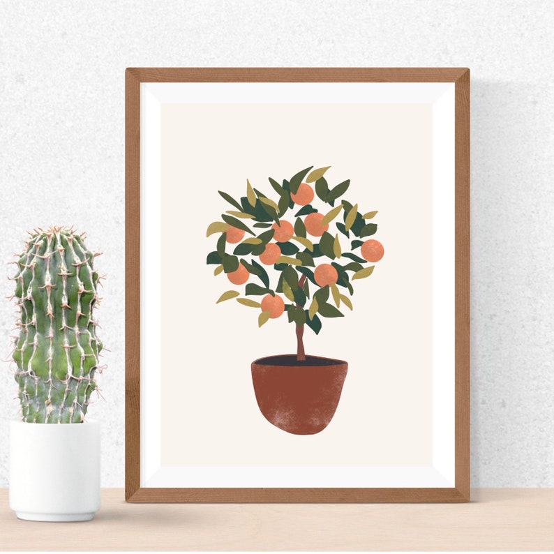 Orange Tree Wall Print Minimal Wall Art Terracotta Modern Etsy