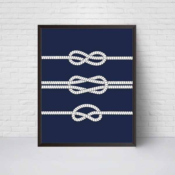 Nautical Rope Knots Wall Art Print, Nautical Knots, Nursery Wall decor, Navy blue Prinatable Art, Modern decor, Printable art poster