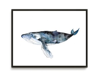 Whale Wall Art, Watercolor whale print, Nautical wall decor, Whale poster, Minimalist Room Decor, sea ocean print, Nursery whale print