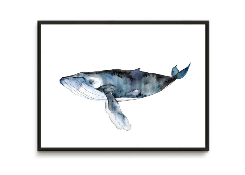 Whale Wall Art Watercolor Whale Print Nautical Wall Decor | Etsy