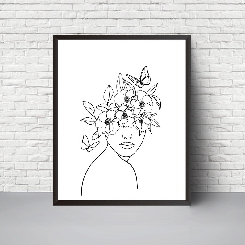 Frauen Gesicht Poster Kopf der Blumen Line Art Print Blumen - Etsy.de