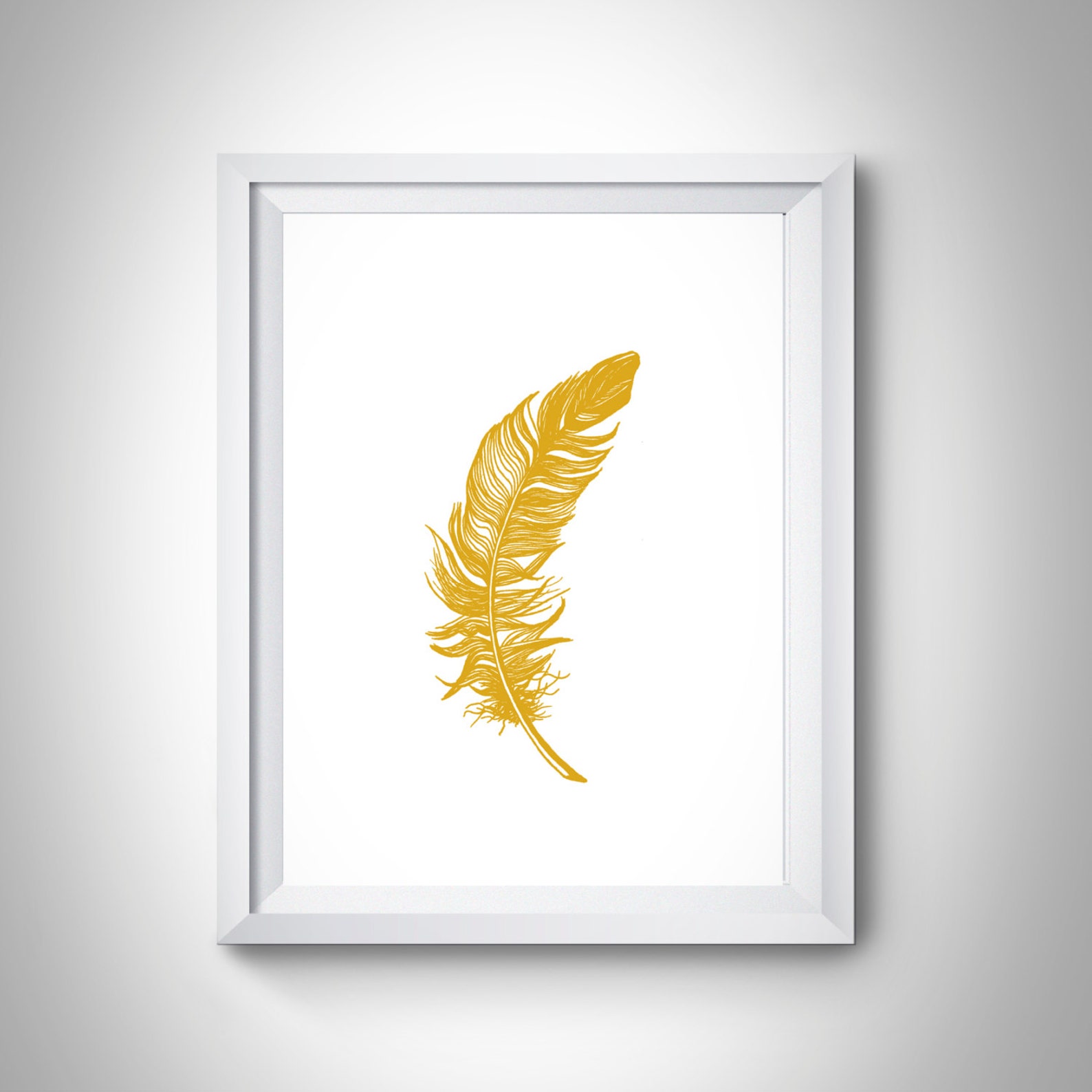 Gold Feather Wall Art Print Printable Wall Art Yellow Etsy