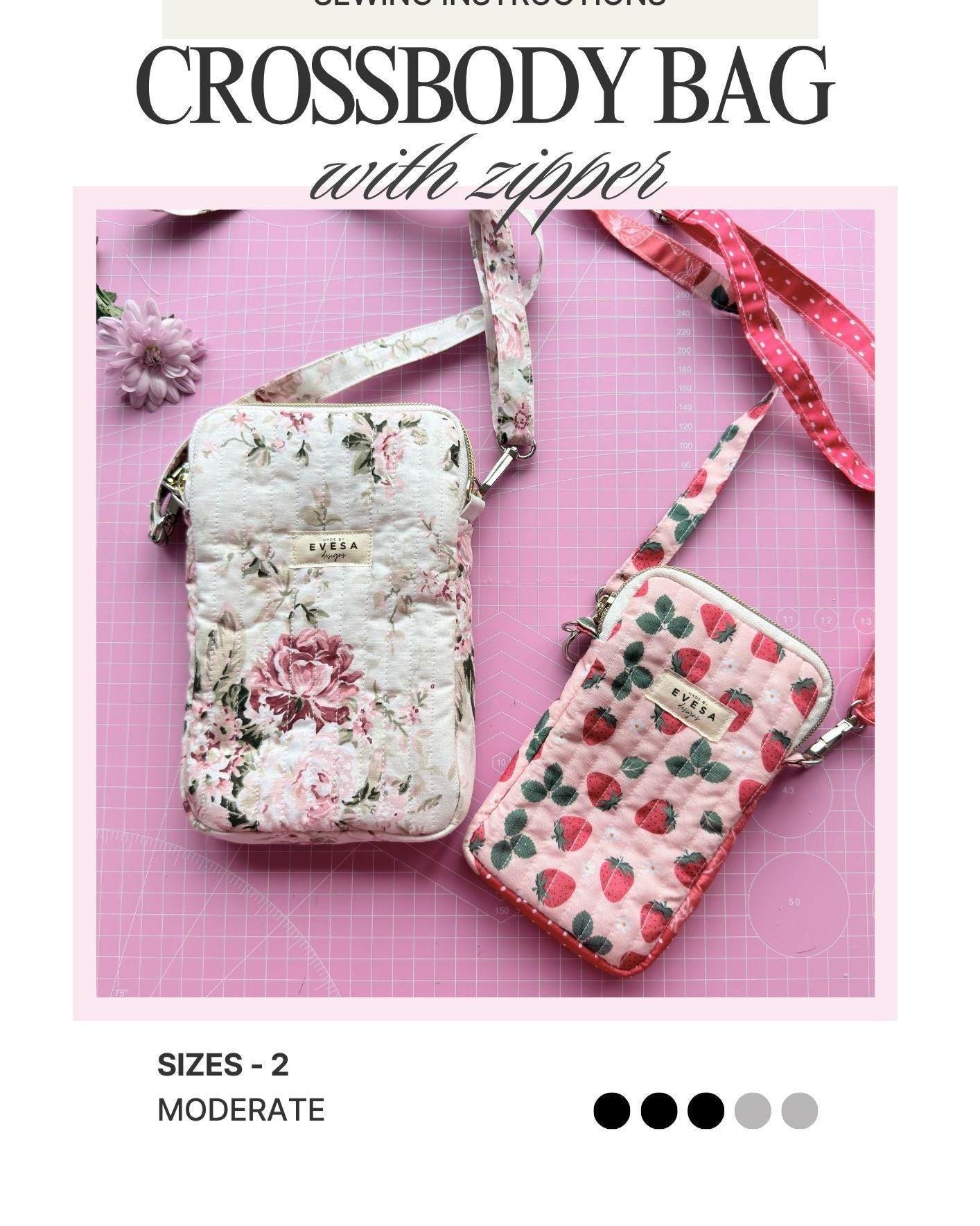 Crossbody Bag for Phone PDF Pattern (2 Sizes) Quilt Style + Zippered ...