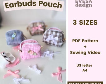 Gesteppte Tasche für Kopfhörer PDF (3 Größen) Schnittmuster + Video
