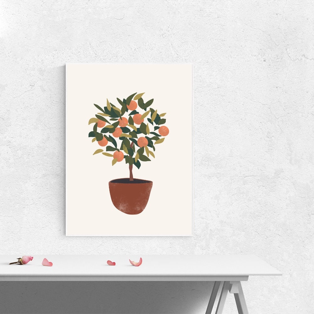 Orange Tree Wall Print Minimal Wall Art Terracotta Modern Etsy