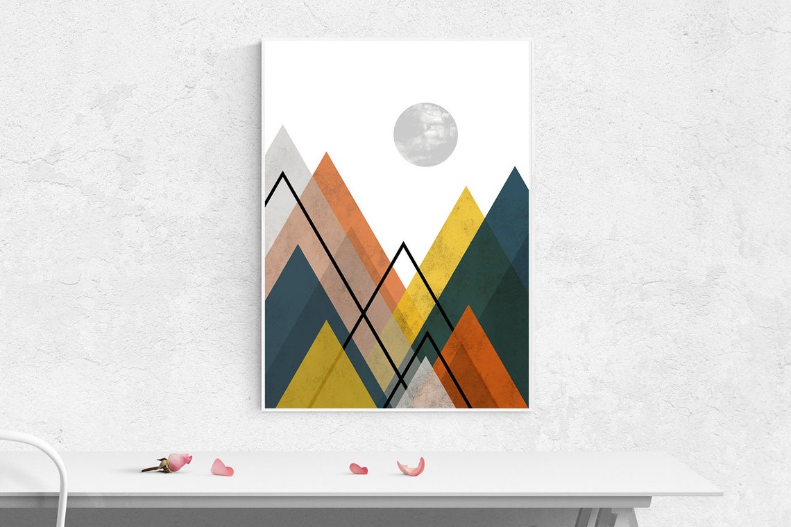 Geometric Mountain Wall Art Print Printable Art Mid Century Etsy