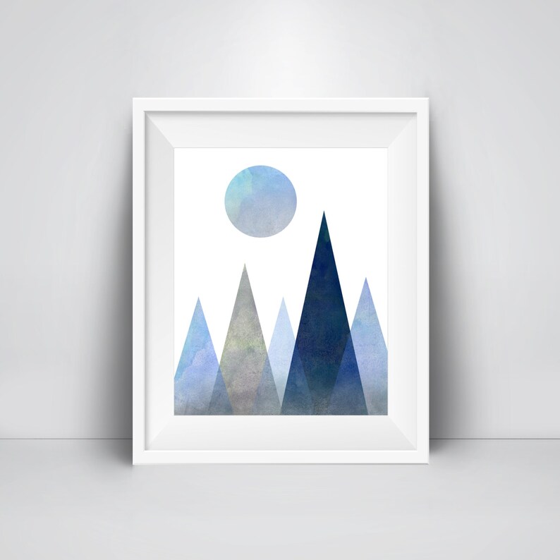 Geometric Mountain Wall Art Print Printable Moon Art Mid - Etsy