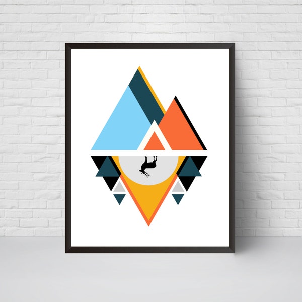 Geometric Mountain Wall Art Print, Printable Art, Mid Century Modern Geometric Art, Wall Decor, Abstract Art Print, Scandinavian Poster