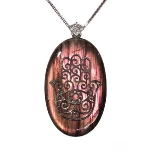 95ct. Labradorit HAMSA Schutzamulett handgefertigt Anhänger Talisman 925 Sterling Silber Hand der Fatima