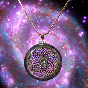45ct. Purple Labradorite Torus Vortex Amulet Swarovski Crystal 18k Gold Plated Sacred Geometry Handcrafted Spiritual Jewelry