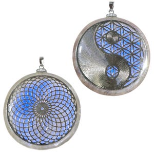 2 SIDED! Yin Yang Flower of Life + Torus Vortex Pure Moonstone Amulet Sacred Geometry gift ['Eye Am Balance']