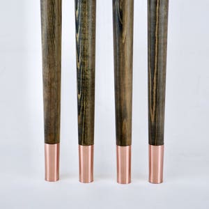 Wooden tapered legs, handmade set of 4 with real copper bras stainless steel ferules