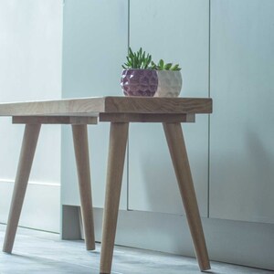 Rustic Solid Oak Dining Bench: Scandinavian Boho Style image 1